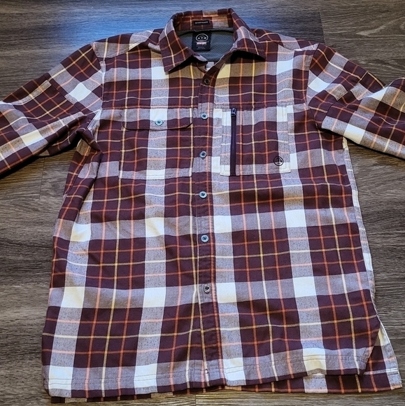 Wrangler All Terrian Gear Button Up Shirt Zip Pocket & Elbow Patches Mens Small - Picture 2 of 7